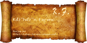 Káhán Ferenc névjegykártya