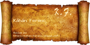 Káhán Ferenc névjegykártya